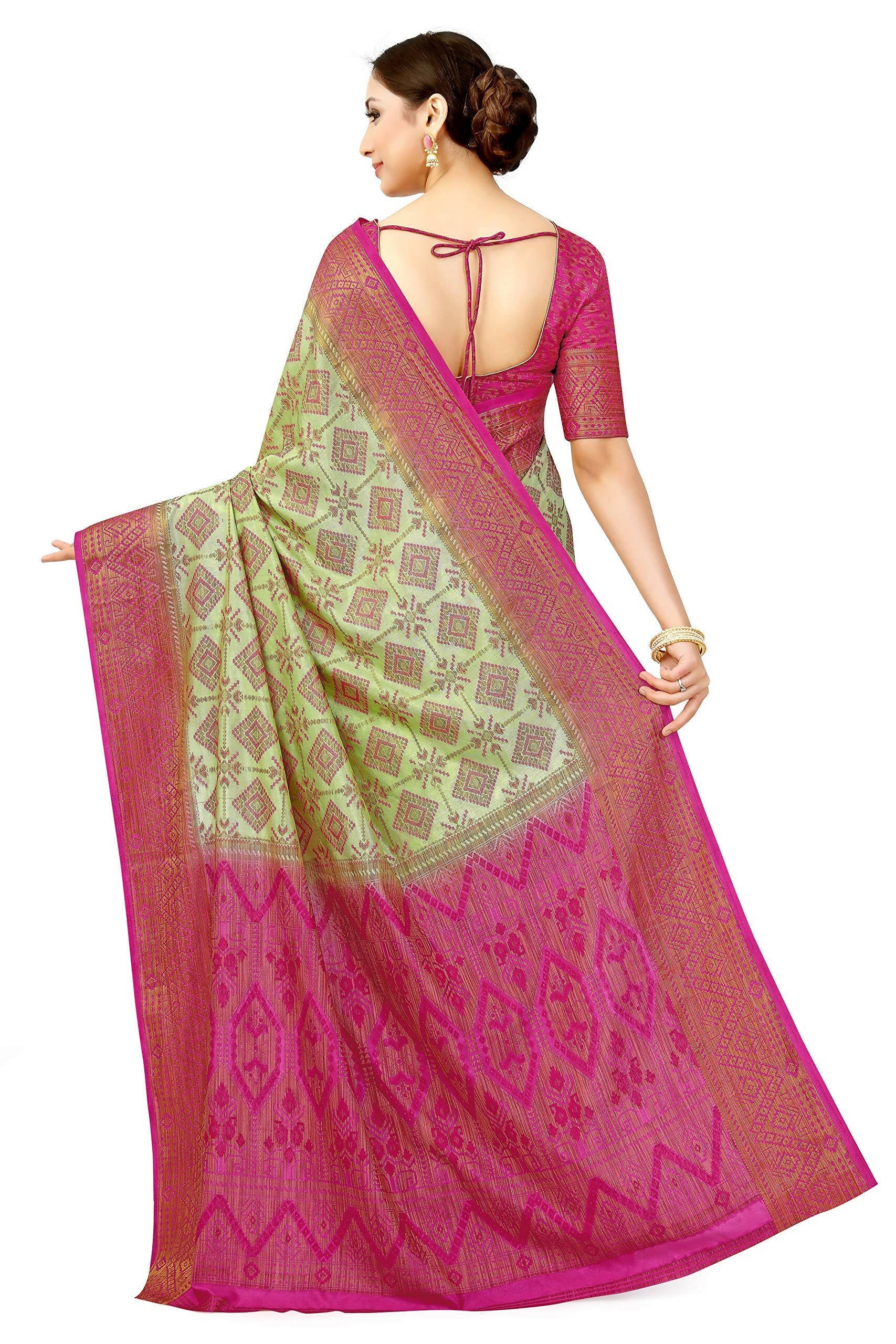 Mimosa Women's Patola Style Art Silk Green Saree | Grocsy
