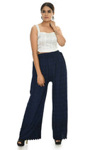 Mominos Fashion Moeza Reyon Cotton Navy Blue Chikan Work Palazzo | Grocsy