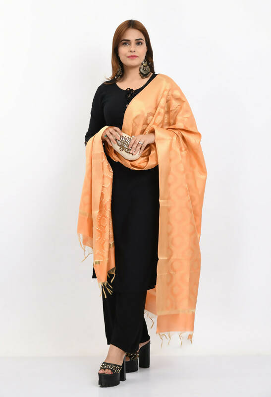Mominos Fashion Moeza Women's Banarsi Silk All Over Woven Design Peach Dupatta | Grocsy