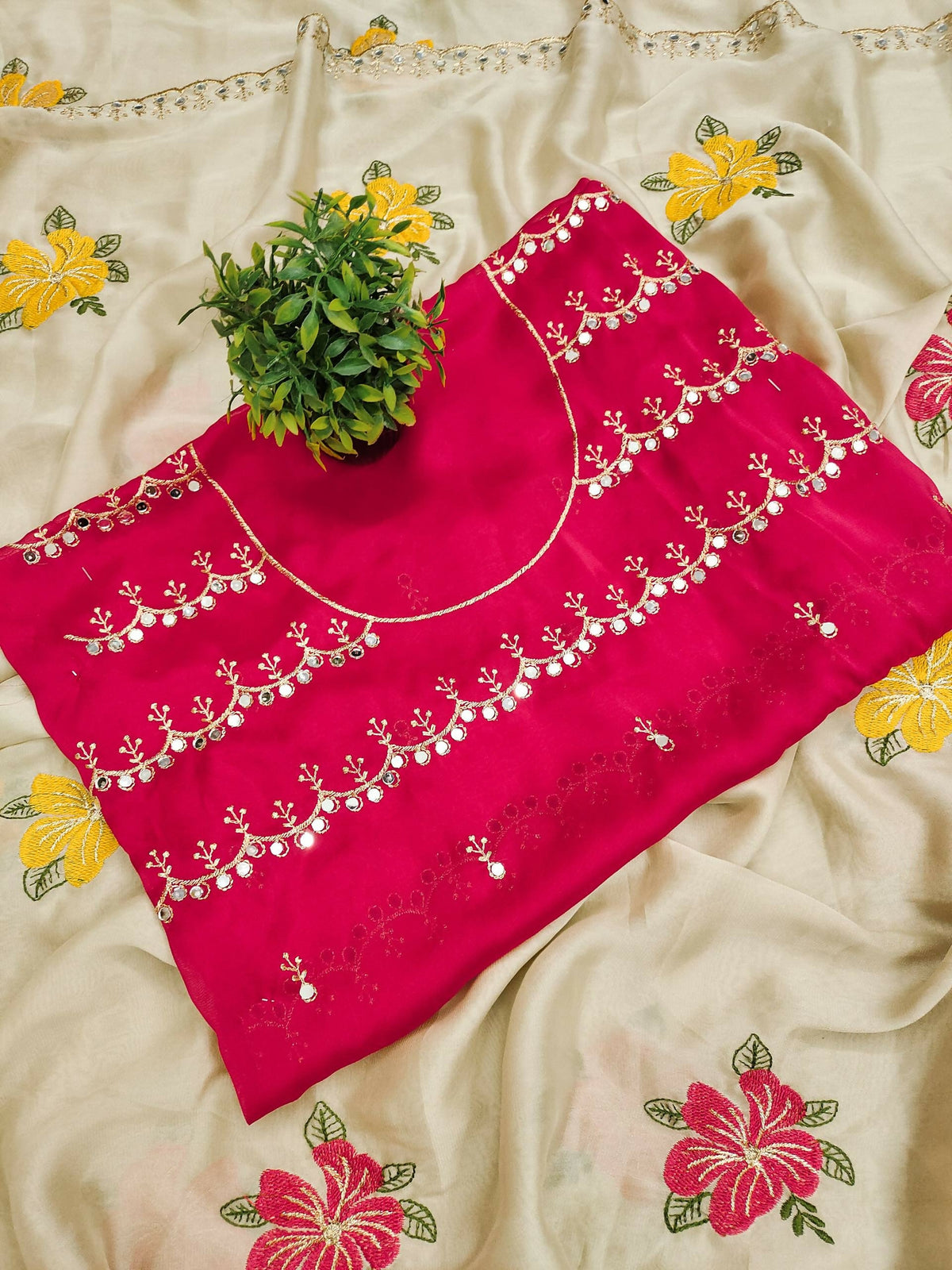 Teeya Creation Cream Rangoli Silk Embroidery Work Party Wear Designer Saree | Grocsy