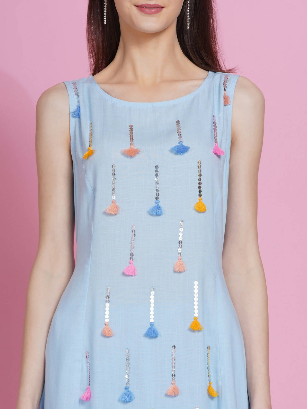 Women Republic Powder Blue Hand Embellished Kurta With Harem Pants | Grocsy