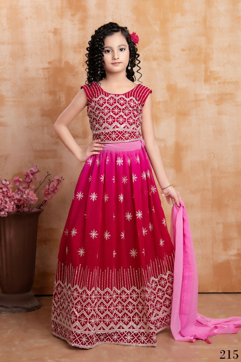 Wedding Designer Pink Georgette Kidswear Lehenga - Aaradhna | Grocsy