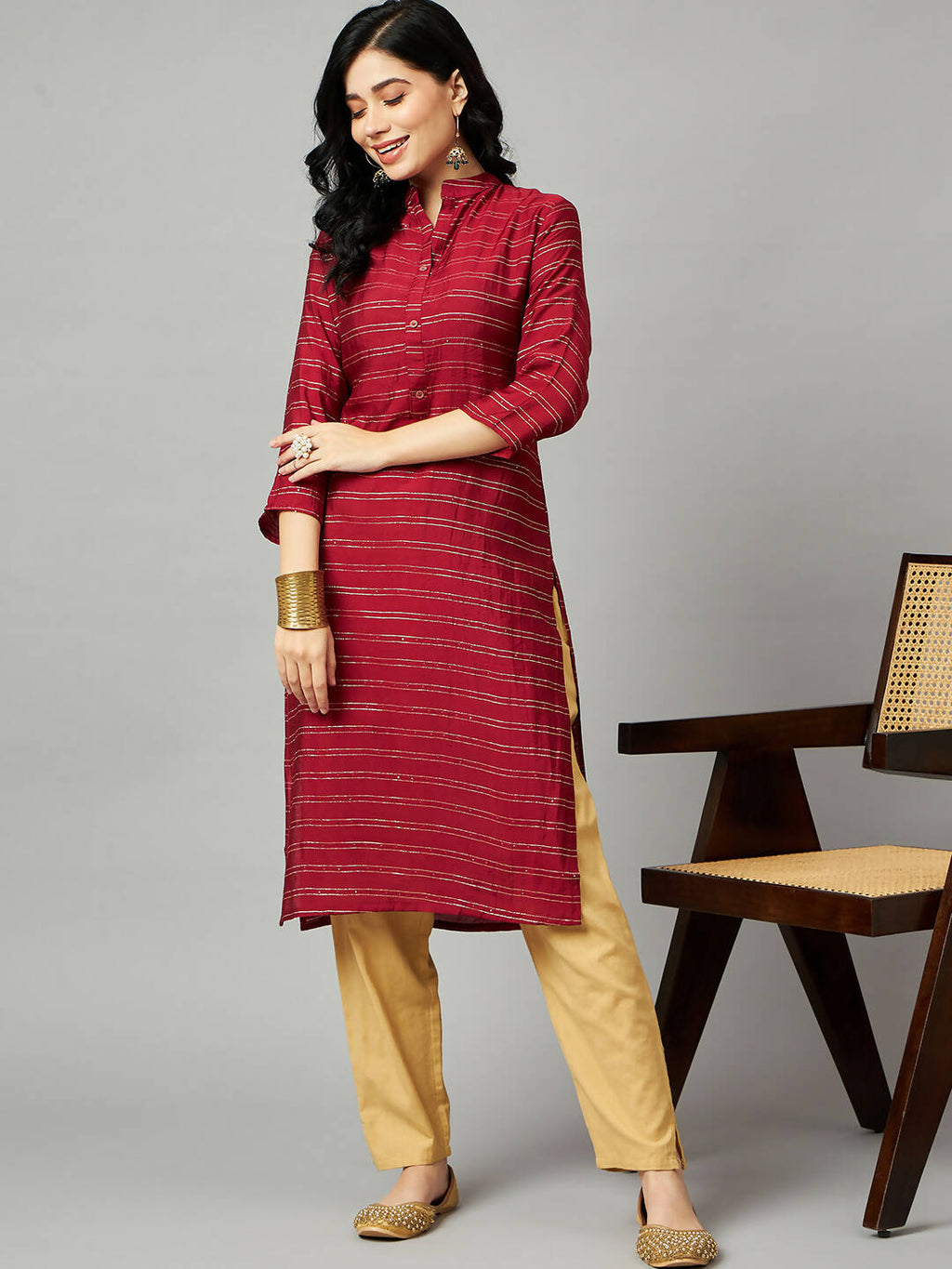 Red Poly Cotton Texture Straight Kurta - Sabella | Grocsy