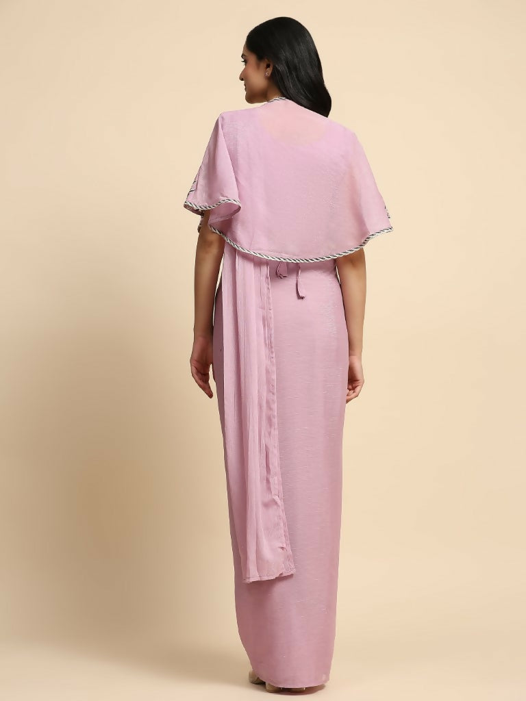 Pink Chiffon Solid Ready to wear Saree with stitched Blouse - Aayan | Grocsy