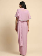 Pink Chiffon Solid Ready to wear Saree with stitched Blouse - Aayan | Grocsy