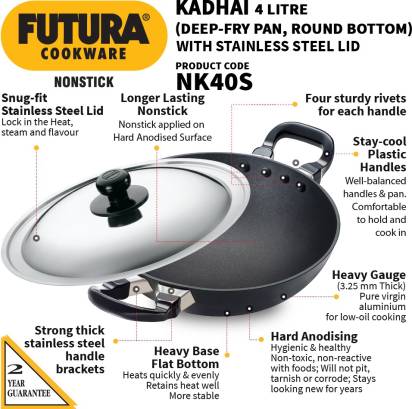 Hawkins Futura Non-stick Kadhai 30 cm Diameter with Lid 4 L (NK40S) | Grocsy