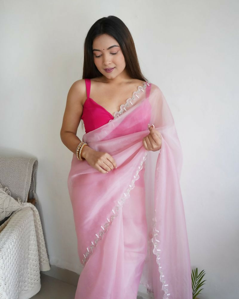 Vamsee Sheetal Peach Organza Saree | Grocsy