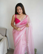 Vamsee Sheetal Peach Organza Saree | Grocsy