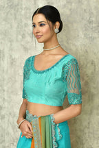 Aqua Blue Silk Plain Saree with Blouse Piece - Purvi | Grocsy