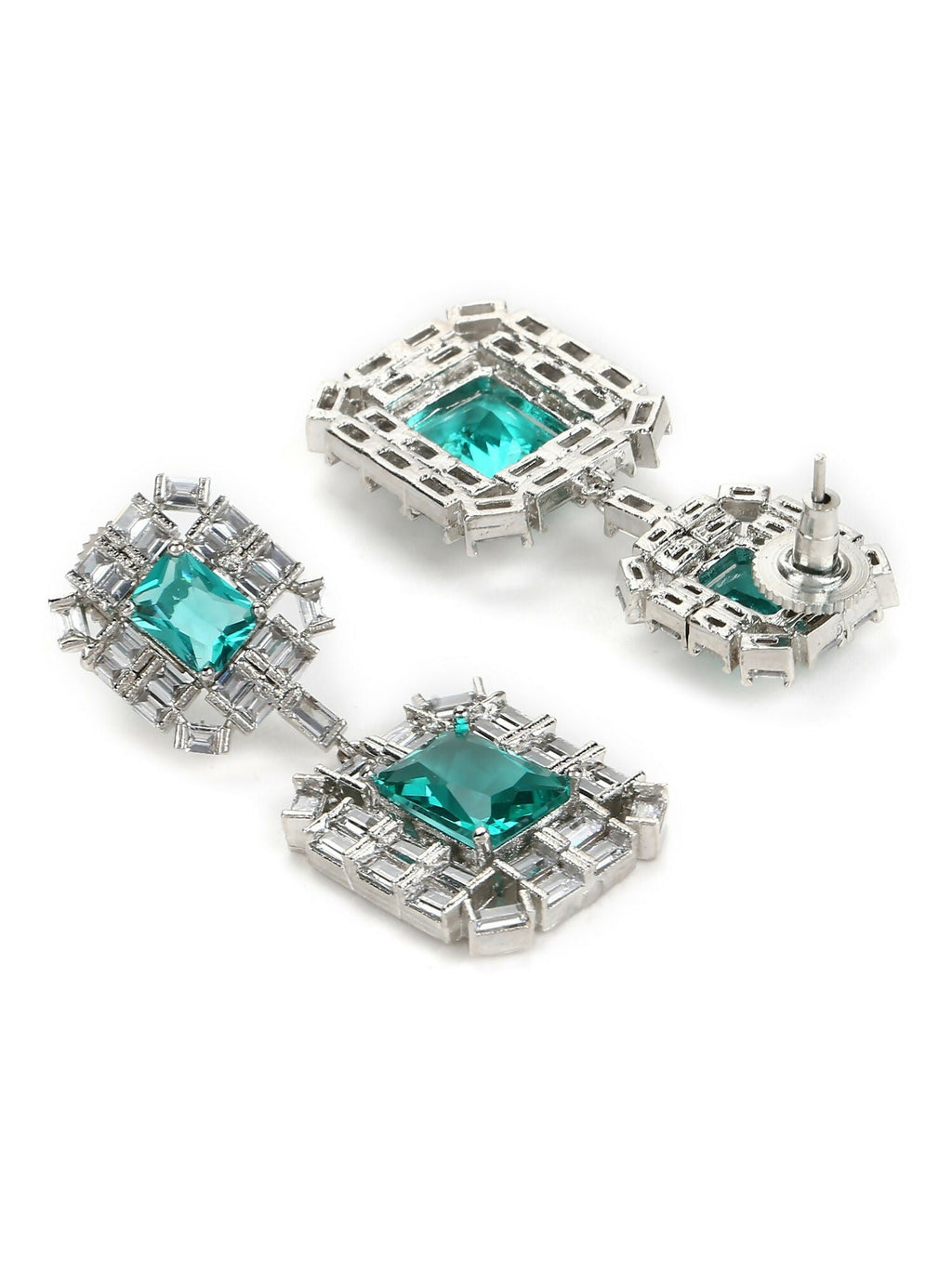 Green and Silver Stone Earrings- Ruby Raang
