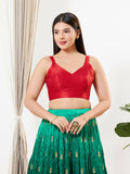 Joban Fashion Red Mulberry Silk Padded Blouse With Sweetheart Neck Sleeveless | Grocsy