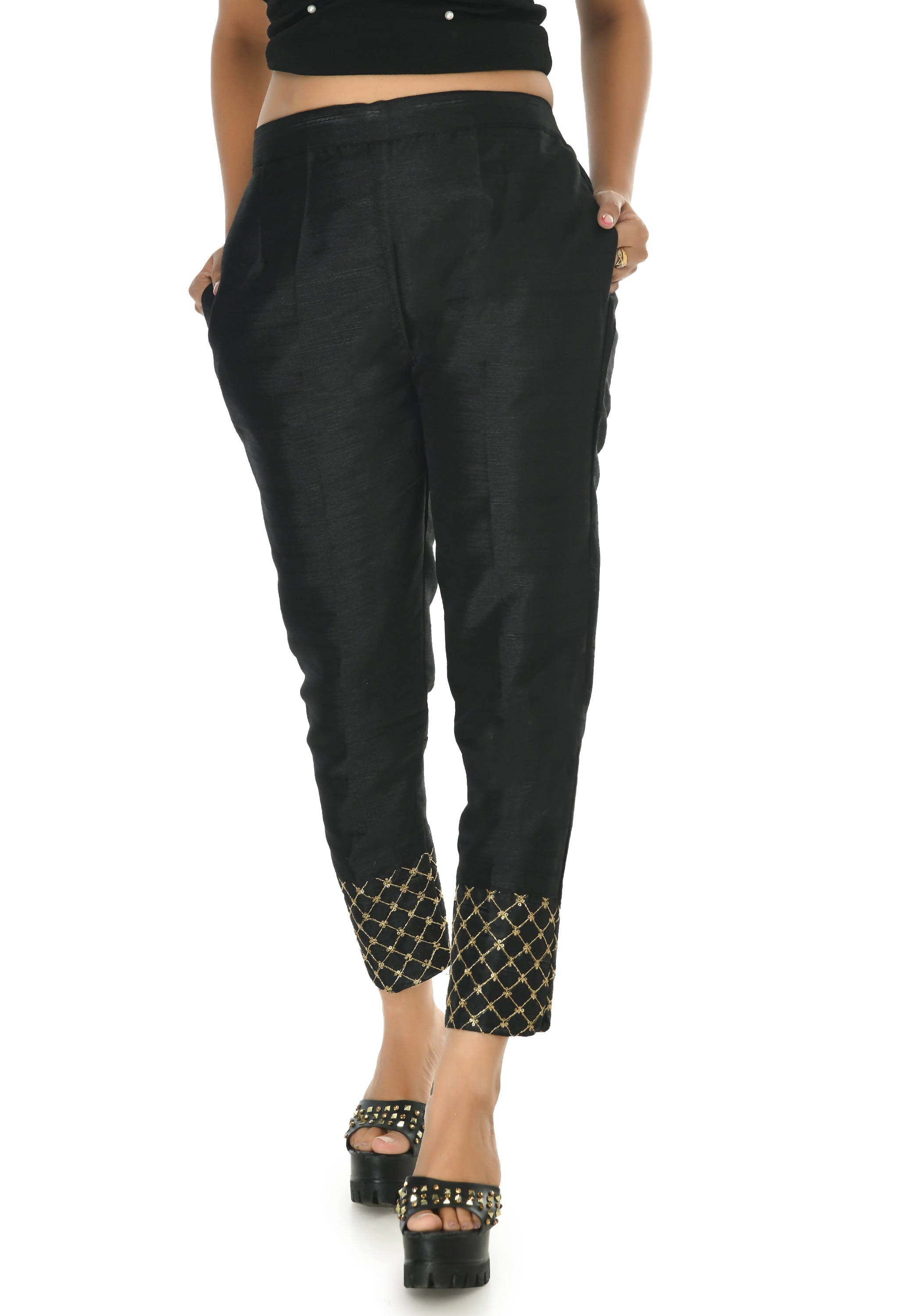 Mominos Fashion Moeza Silk Black Color Pant | Grocsy