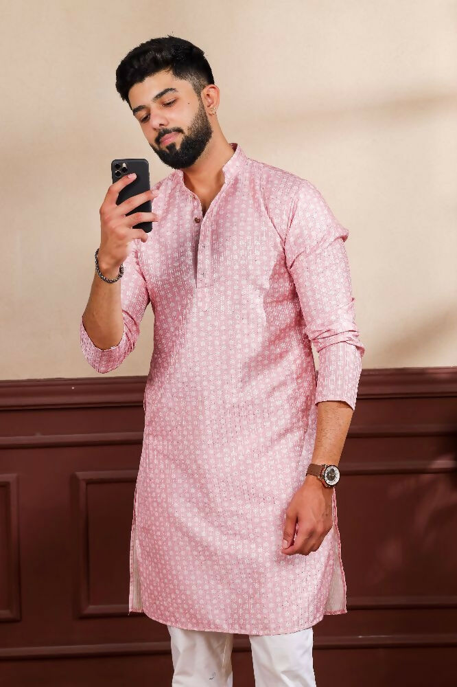 Pink Art Silk Digital Printed, Embroidery Work Kurta Set - Mahotsav | Grocsy