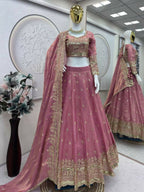 Teeya Creation Pink Color Fendy Satin Heavy Embroidery Work Wedding Wear Stitched Lehenga Choli | Grocsy