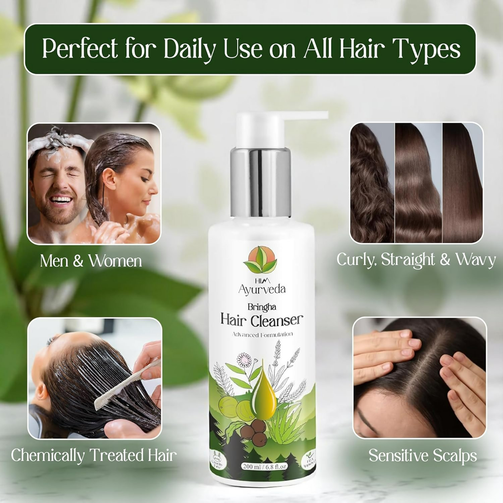 Him Ayurveda Green Tea Bringha Hair Cleanser Ayurvedic Shampoo For Hair Growth & Hair Fall Control | Grocsy