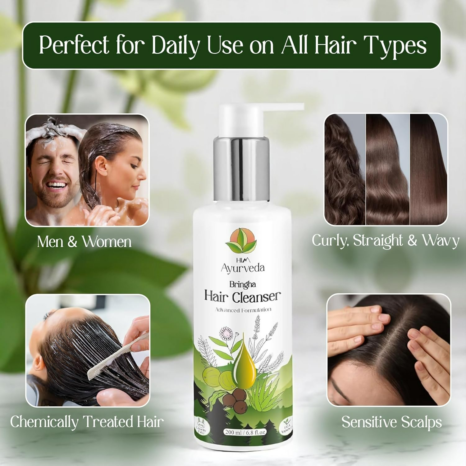 Him Ayurveda Green Tea Bringha Hair Cleanser Ayurvedic Shampoo For Hair Growth & Hair Fall Control | Grocsy