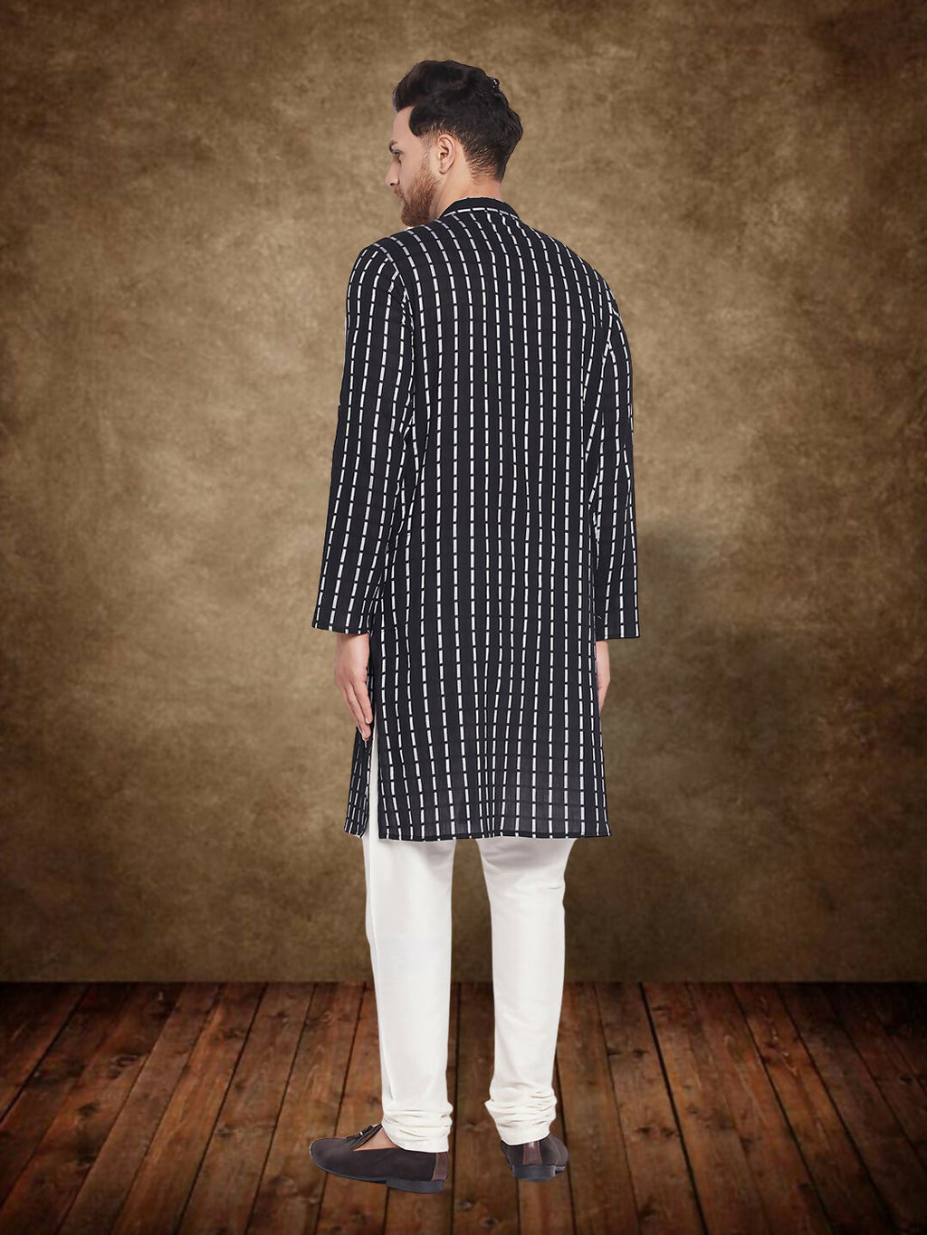 Even Apparels Men's Pure Cotton Black Check Kurta | Grocsy