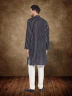 Even Apparels Men's Pure Cotton Black Check Kurta | Grocsy