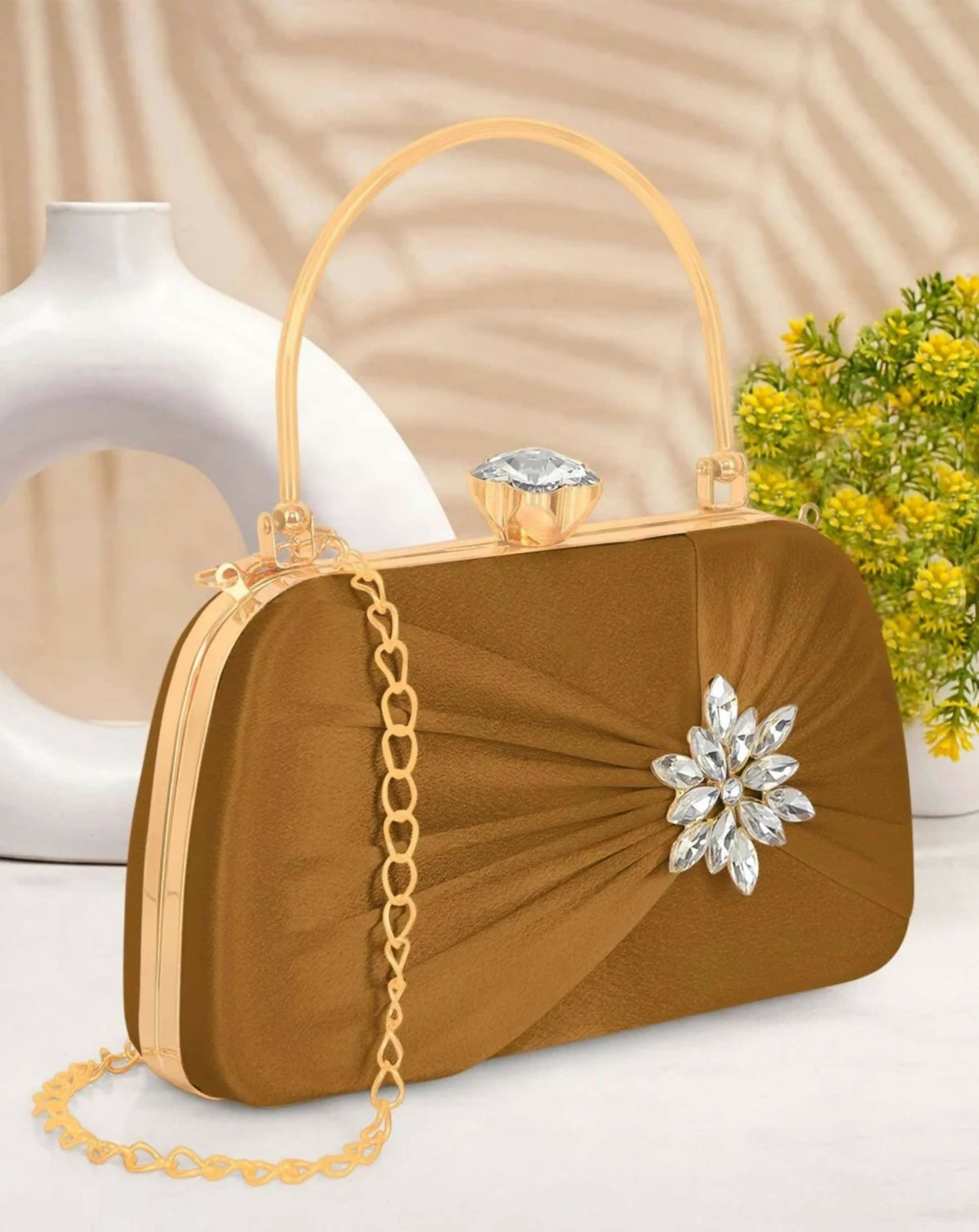 Joban Fashion Luxurious Satin Evening Clutch With Detachable Chain Strap - Mehndi | Grocsy