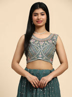 Green Georgette Embroidered Lehenga choli with Dupatta - Dhara | Grocsy