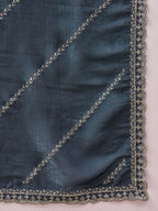 Blue Muslin Embroidered Saree with Unstitched Blouse Piece - Satya | Grocsy