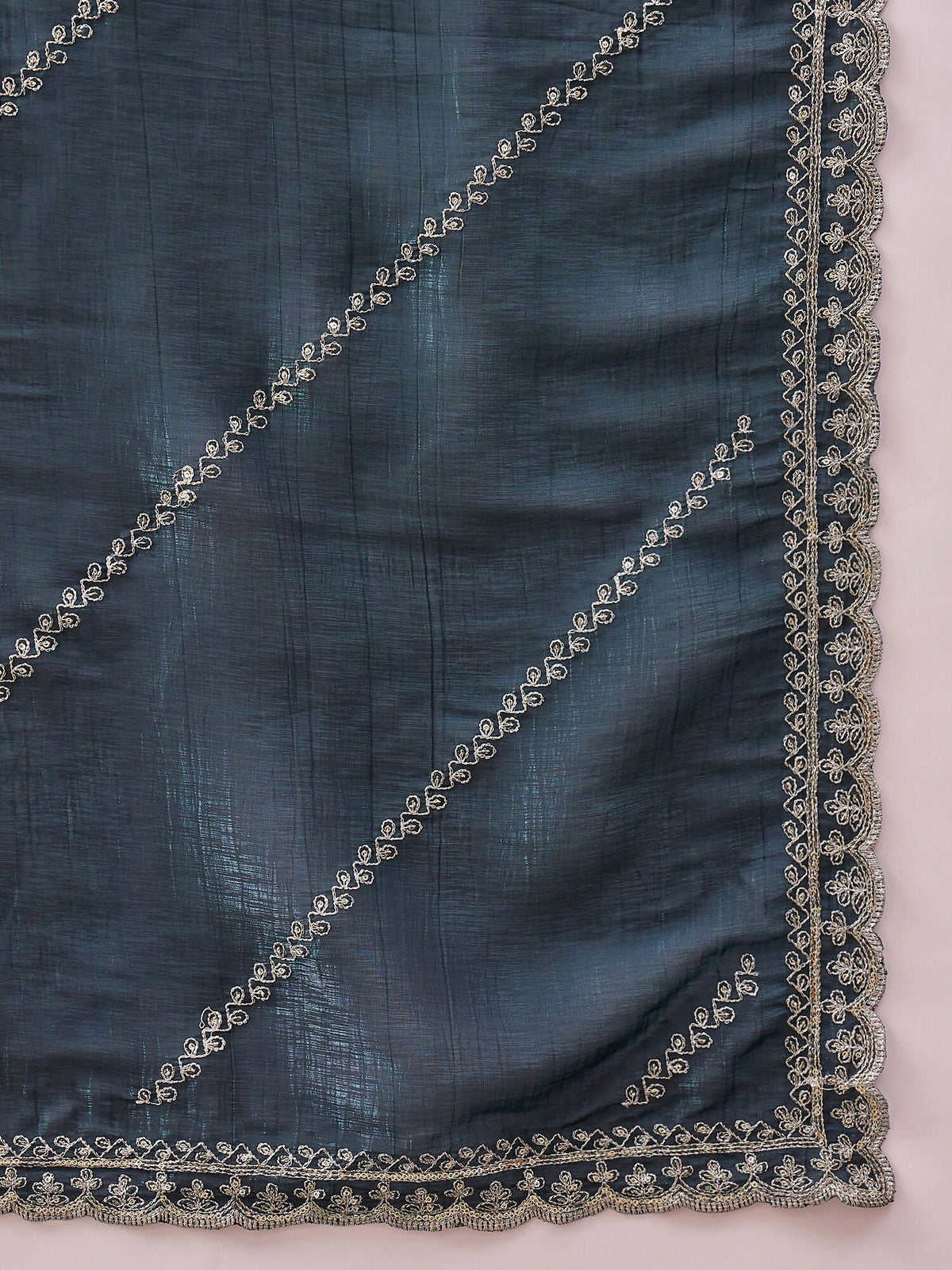 Blue Muslin Embroidered Saree with Unstitched Blouse Piece - Satya | Grocsy