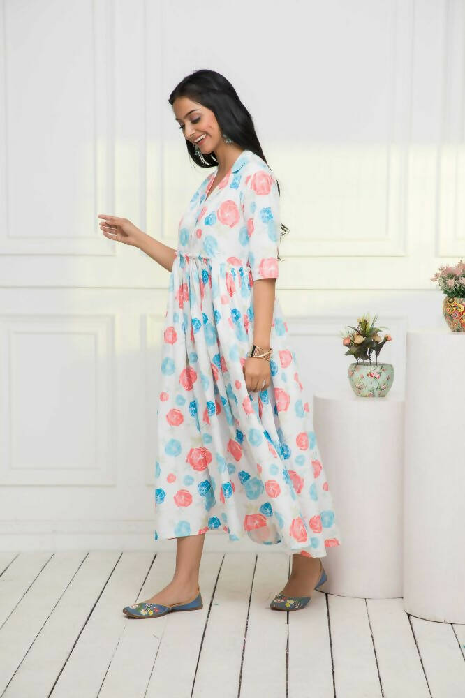 Myshka Women Multi - Floral Rayon A-Line V-Neck Dress | Grocsy