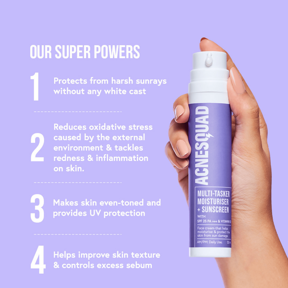 Acne Squad Face Moisturiser With Niacinamide & SPF 25 PA+++ | Grocsy