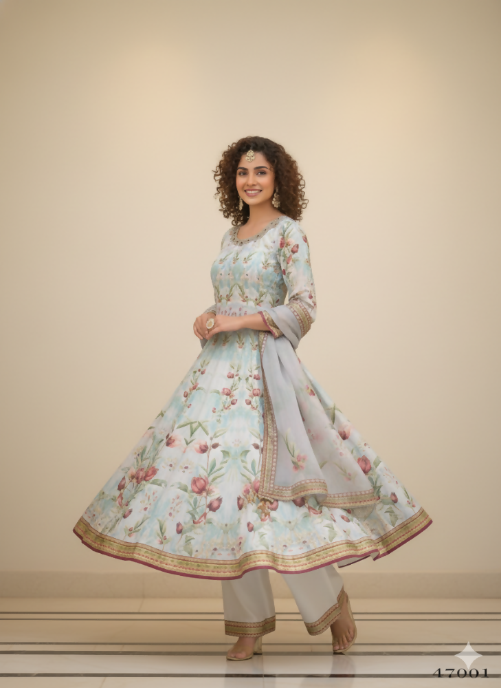Functional Designer Sky Jam Silk Anarkali suit with Dupatta-Anbazaar | Grocsy