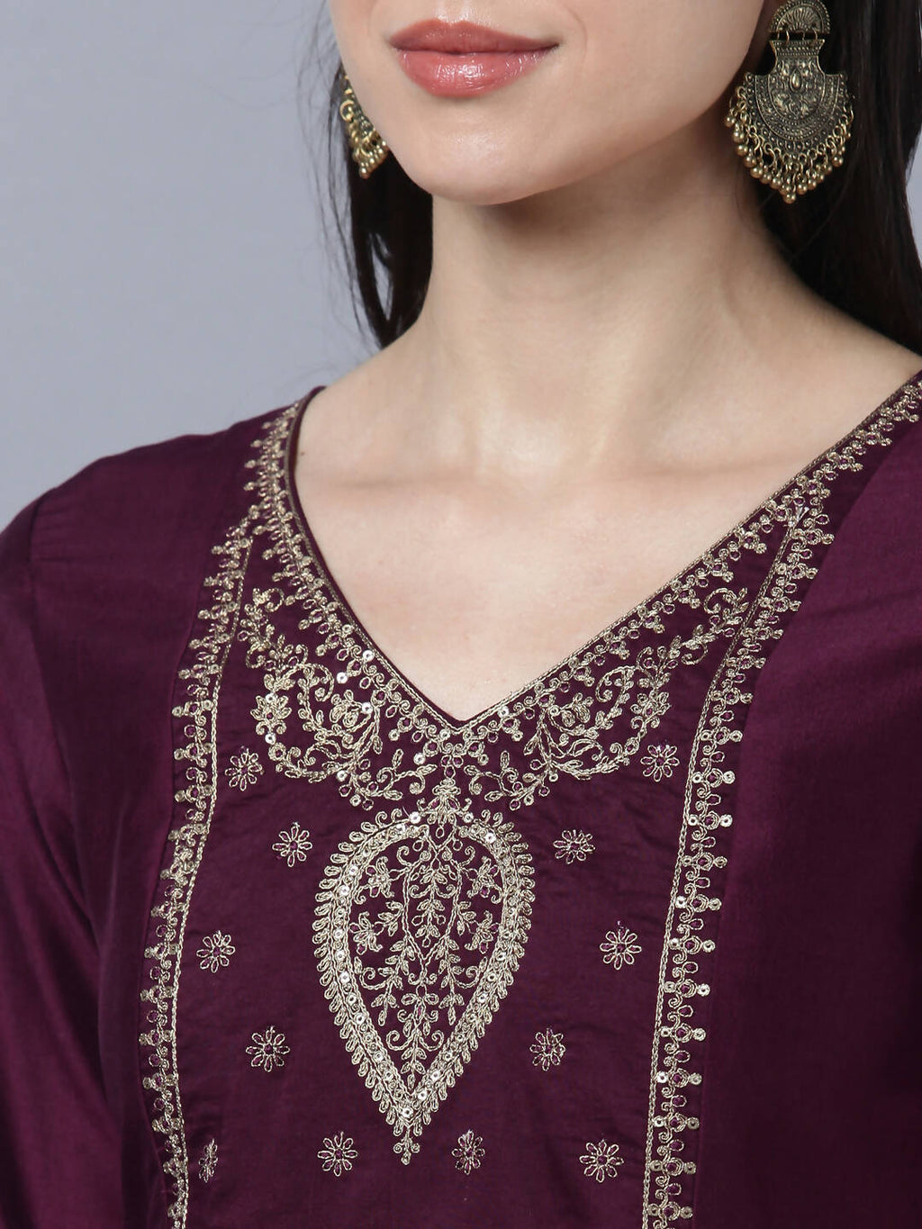 Myshka Stylish Maroon 3/4 Sleeve Women's Kurta Pant with Dupatta Set | Grocsy