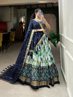Vastranavya Exquisite Tussar Silk Lehenga Set With Perfect Floral And Patola Print Design Lehenga Choli - Navy Blue | Grocsy