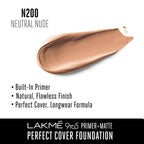 Lakme 9 To 5 Primer + Matte Perfect Cover Foundation N200 Neutral Nude | Grocsy