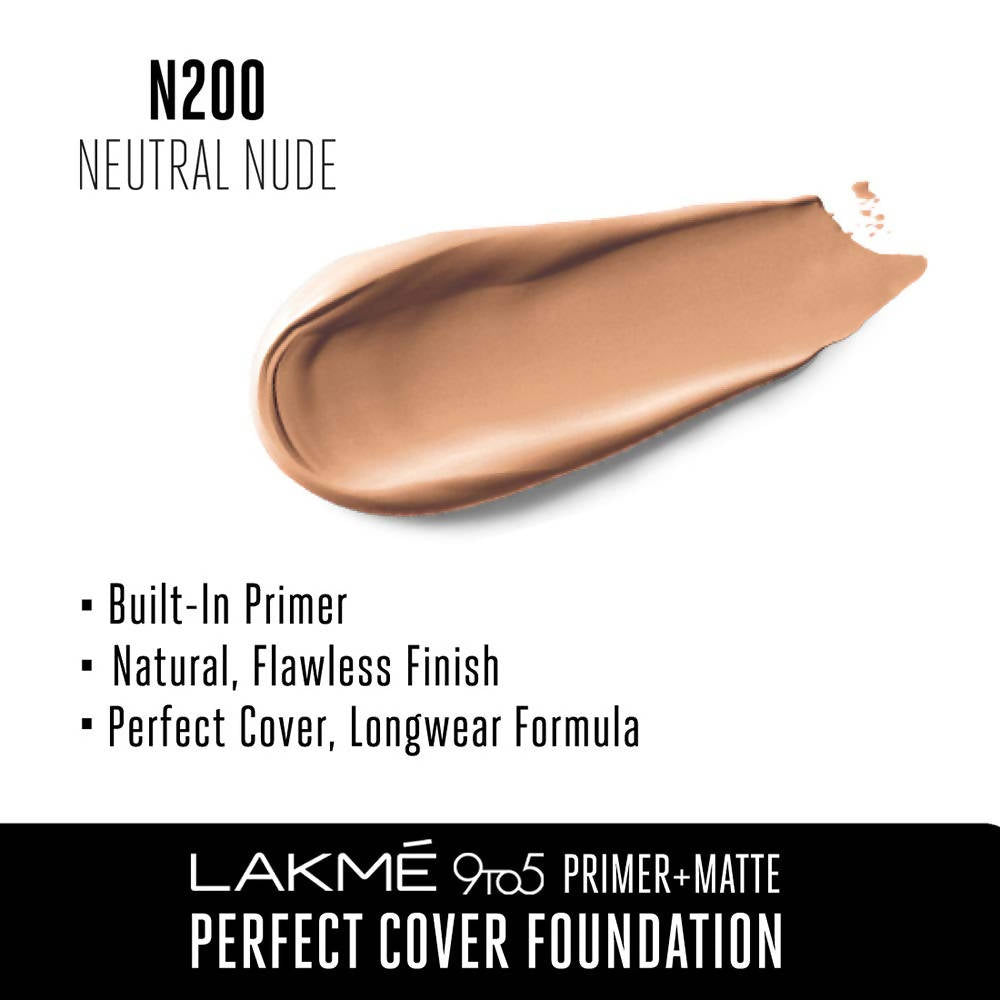 Lakme 9 To 5 Primer + Matte Perfect Cover Foundation N200 Neutral Nude | Grocsy