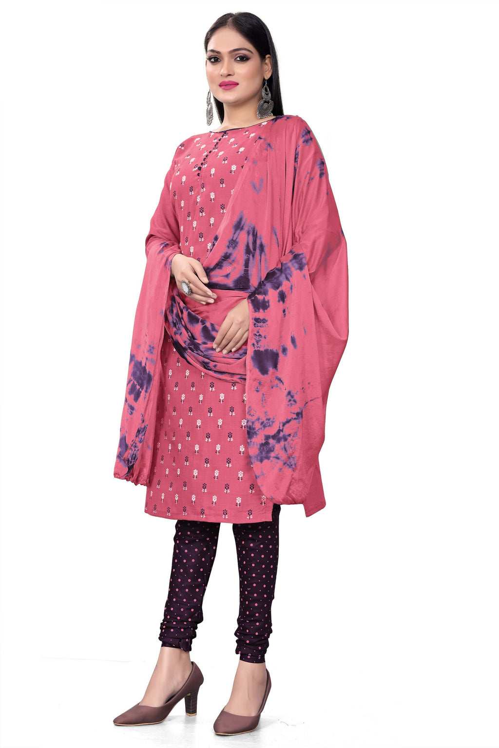 Pink Slab cotton Printed Unstitched Dress Material - Tanvi | Grocsy