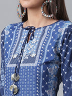Ahalyaa Women Navy Blue Crepe Floral Print kurta With Palazzo | Grocsy