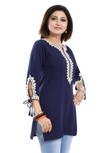 Snehal Creations Graceful Navy Blue Alluring Designer Kurti Tunic with Lace Detailing | Grocsy