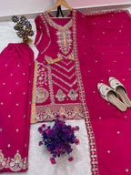 Teeya Creation Rani Color Chinon Silk Party Wear Trending Palazzo Set | Grocsy