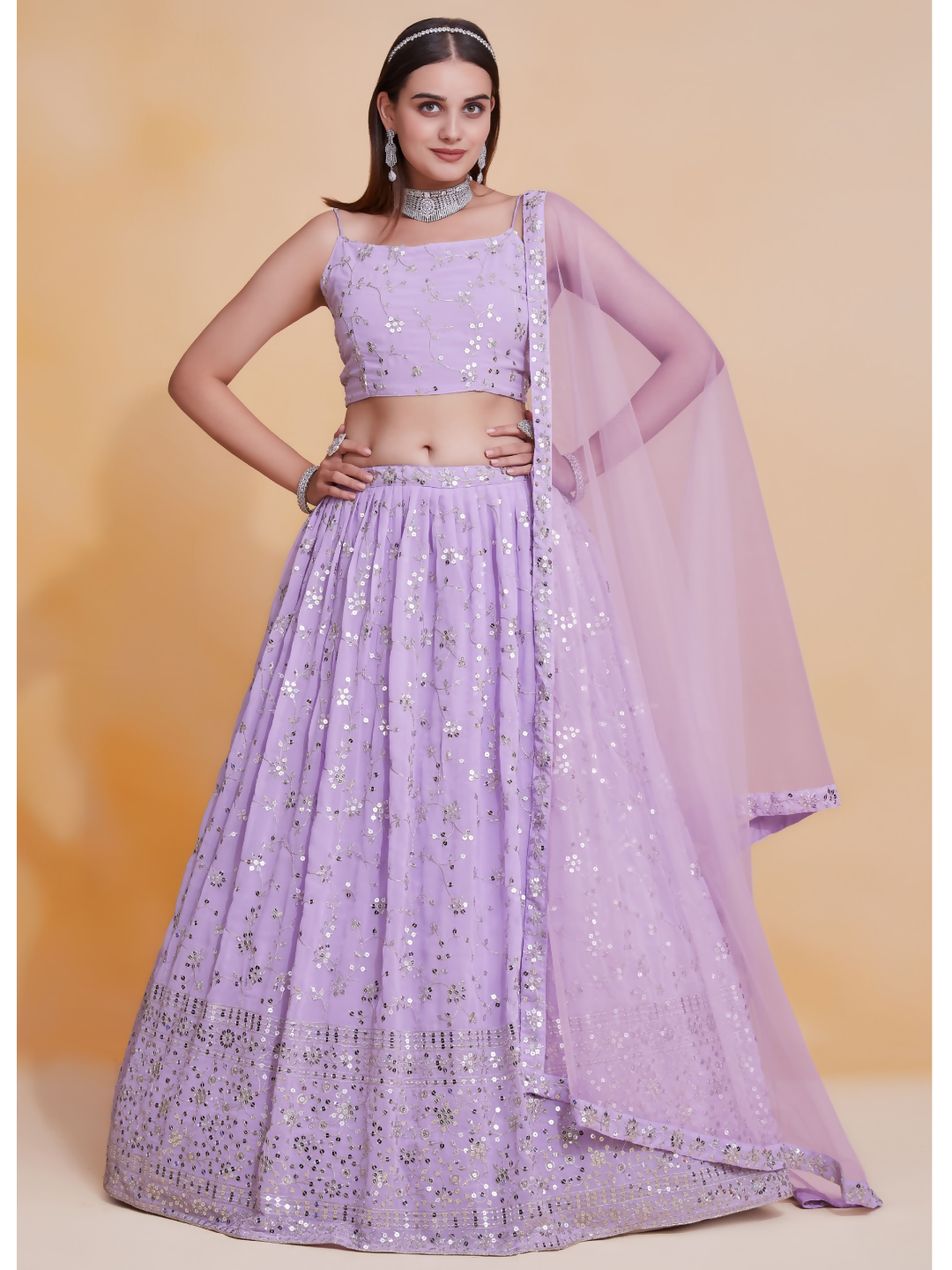 Lavender Georgette Zari,Sequence Embroidery Work Lehenga Choli - Jihu Culture | Grocsy