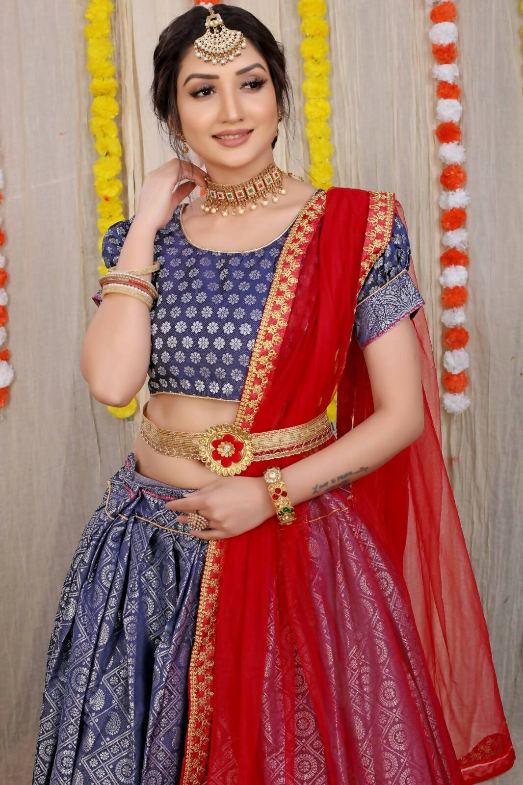 DEIANA'S Beautiful Pure Jari Silk Weaving Lehengha Choli - Blue | Grocsy
