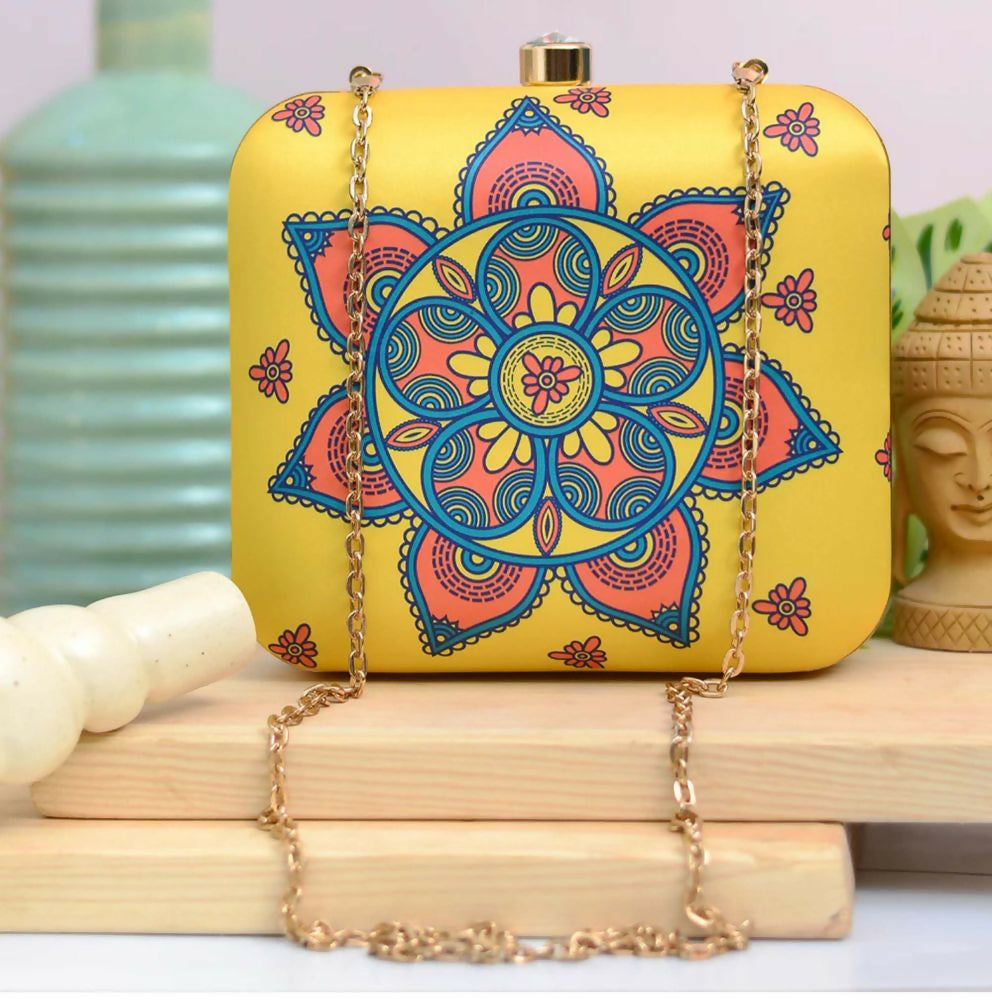 Joban Fashion Yellow Mandala Printed Clutch Bag - Multicolor | Grocsy
