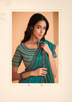 Sea Green Satin Crepe Silk Embroidery with Digital Sequence Work Saree - Norita Helly | Grocsy
