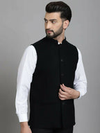Even Apparels Nehru Jacket With Welt Pockets - Black | Grocsy