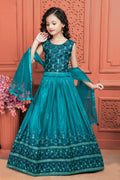 Kids Wedding Designer Teal Soft Chinon Silk Lehenga Choli - Aaradhna | Grocsy