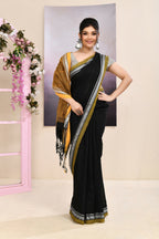 Piyari Fashion Women's Black Embellished Cotton Blend Jamdani Saree | Grocsy