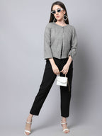 Even Apparels Grey Pure Wool Open Front Statement Women's Jacket | Grocsy