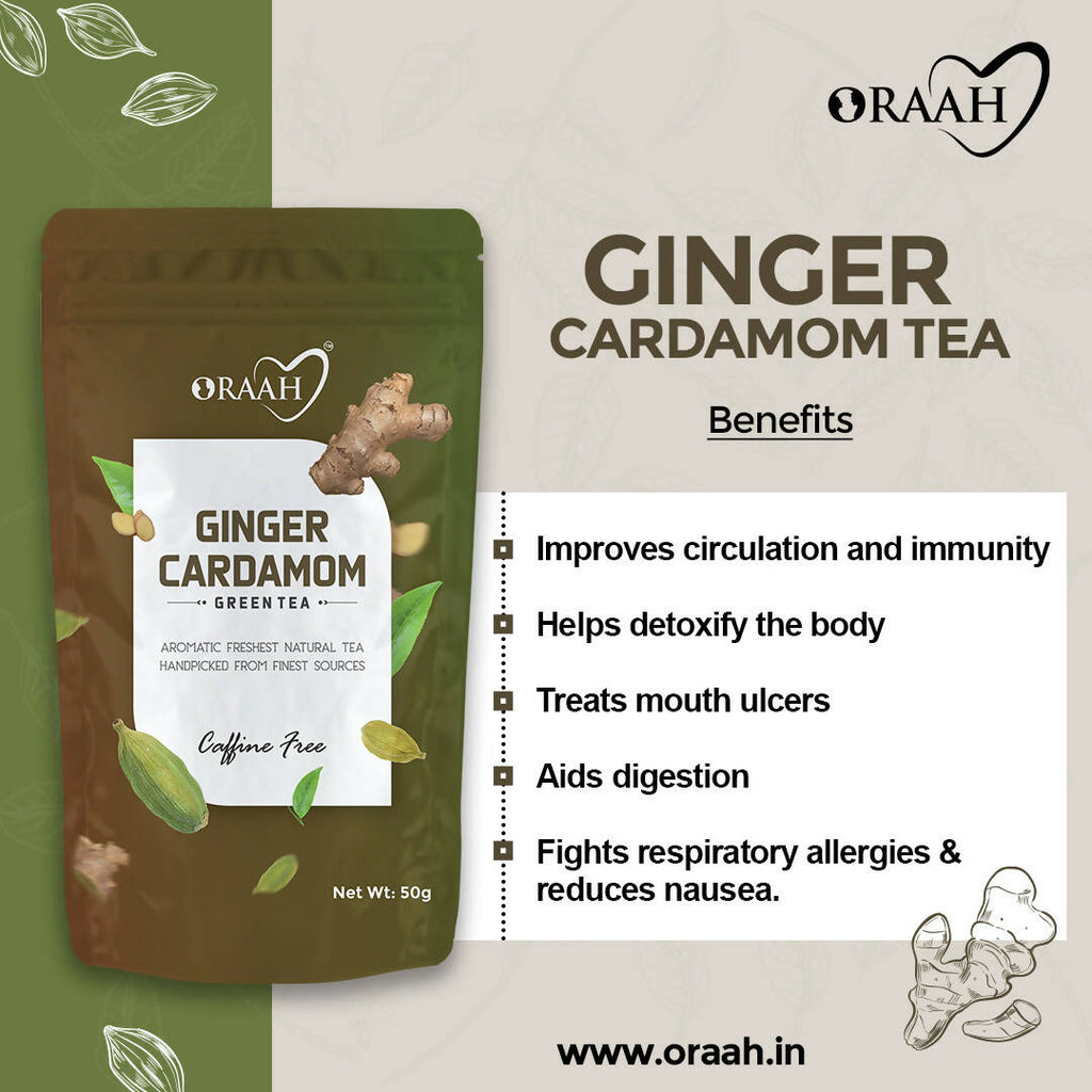 Oraah Ginger Cardamom Green Tea | Grocsy