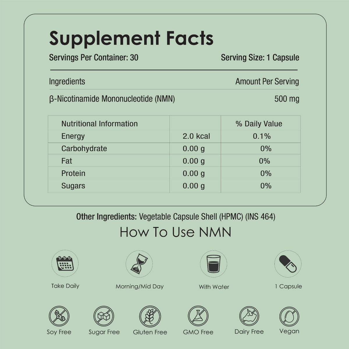 GATACA Pure β-NMN 500 mg Capsules with Nicotinamide Mononucleotide for More Energy, More Endurance, More Life | Grocsy