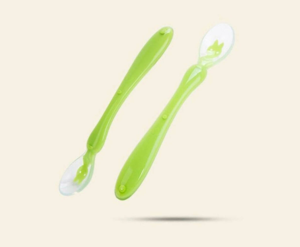 Safe-O-Kid Soft Silicone Tip Spoons Set Box (2 Spoons), Blue & Green | Grocsy