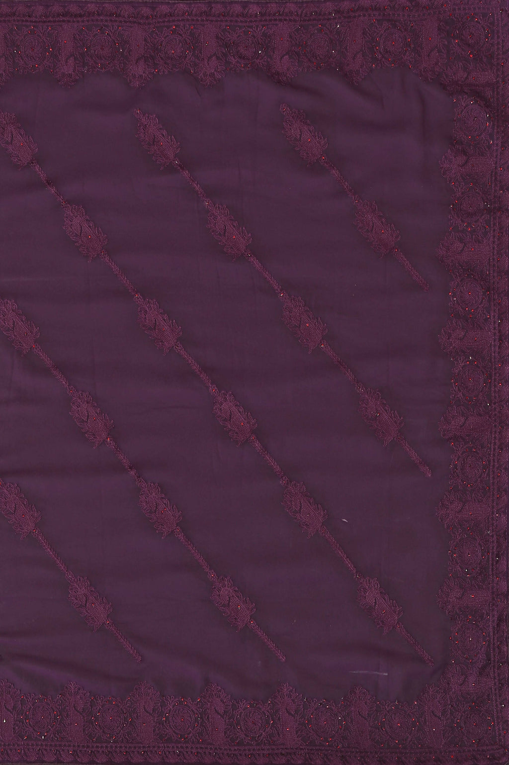 Purple Georgette Embroidered and Stone Work Saree with Unstitched Blouse Piece - Roozal | Grocsy