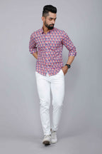 Miravan Men's Purple Floral Design Stylish Casual Cotton Shirt | Grocsy